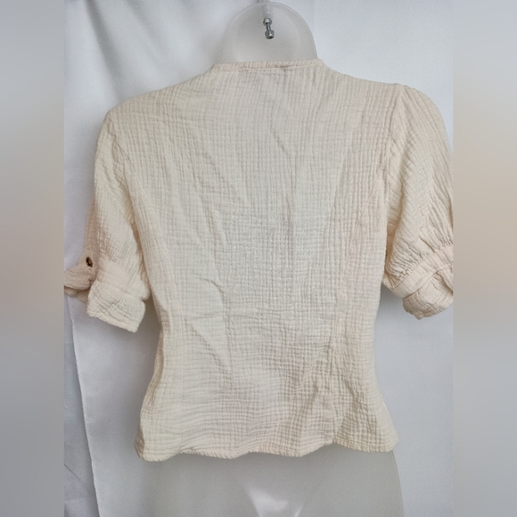 SCARLET DARKNESS Victorian Steampunk Cream Short Sleeve Bustier Blouse (#797) - Picture 6 of 8